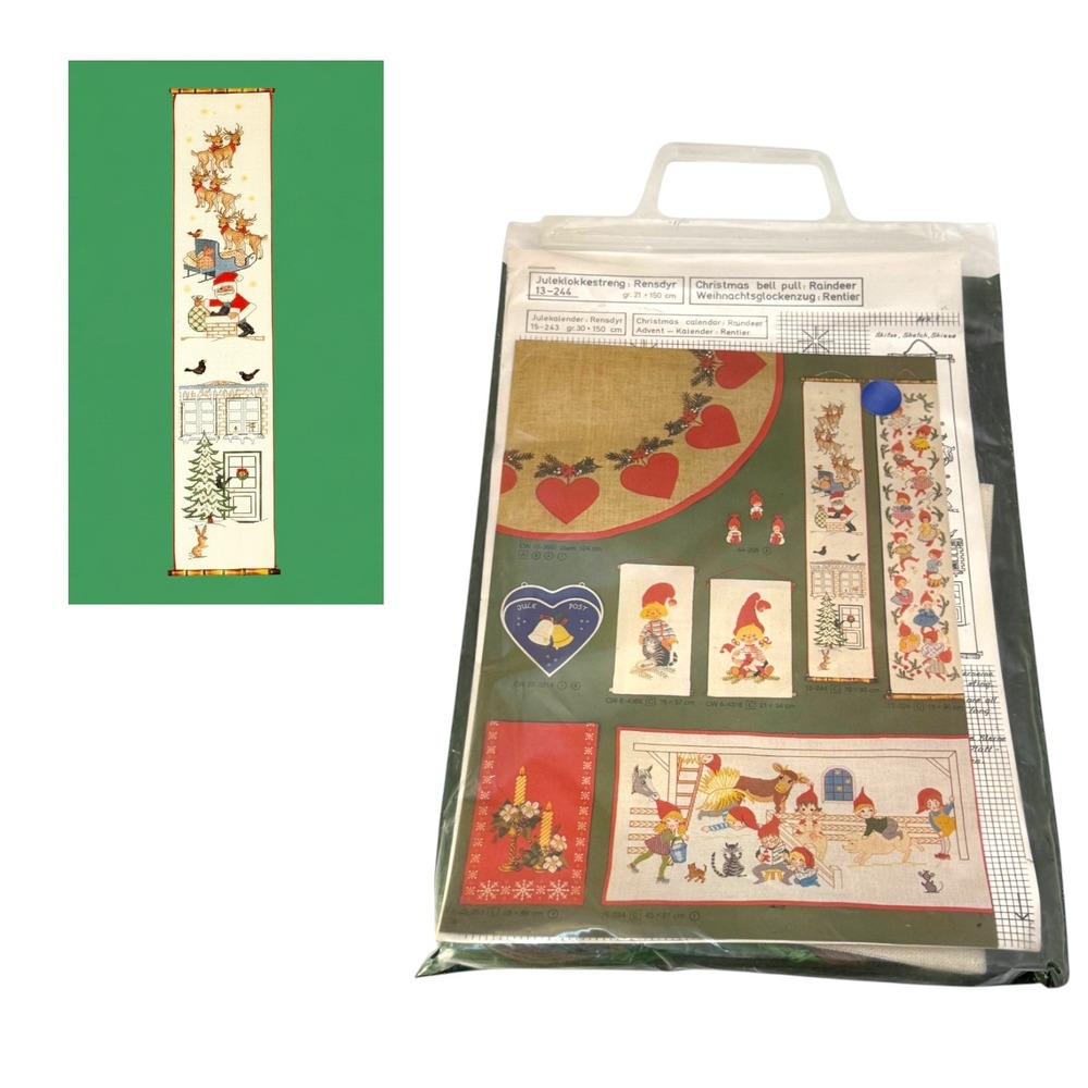 Vintage Eva Rosenstand Christmas Bell Pull Reindeer Cross Stitch Kit 1980 Unused